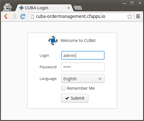 A running CUBA application on Cloud Foundry